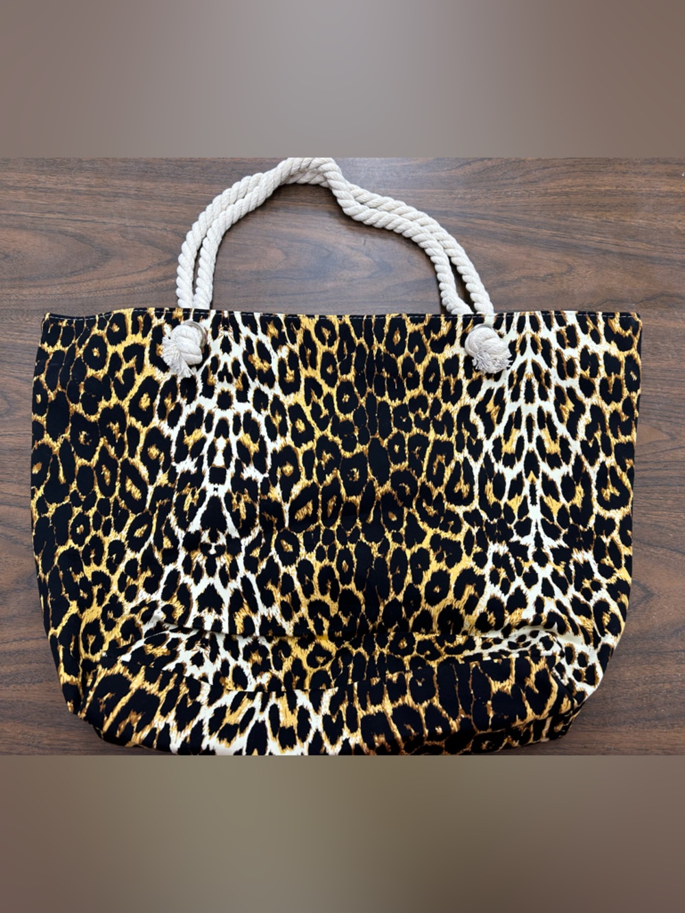 Leopard Print Rope Handle Tote Bag - Brown/Black - Picture 3 of 10